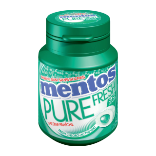 MENTOS PURE FRESH CHEWING GUM SANS SUCRES CŒUR CHLOROPHYLLE MENTOS BOITE PLASTIQUE 60G /6