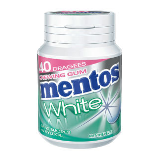 MENTOS WHITE CHEWING GUM SANS SUCRES MENTHE VERTE MENTOS BOITE PLASTIQUE 60G /6