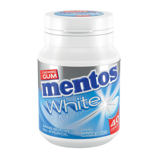 MENTOS WHITE CHEWING GUM SANS SUCRES MENTHE DOUCE MENTOS BOITE PLASTIQUE 60G/6