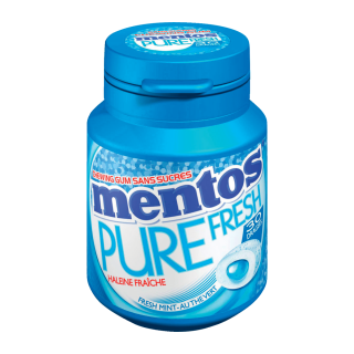 MENTOS PURE FRESH CHEWING GUM SANS SUCRES CŒUR MENTHE MENTOS BOITE PLASTIQUE 60G /6