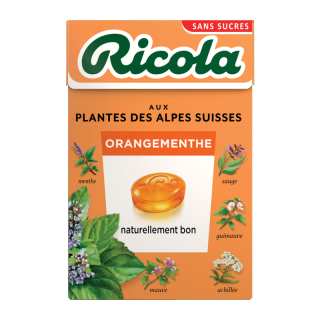 BONBONS SANS SUCRES ORANGE MENTHE RICOLA BOITE 50G/20