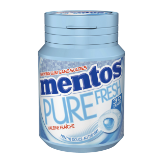 MENTOS PURE FRESH CHEWING GUM SANS SUCRES CŒUR MENTHE DOUCE MENTOS BOITE PLASTIQUE 60G /6