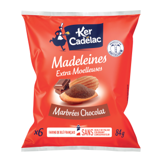 MADELEINES EXTRA MOELLEUSES MARBREES CHOCOLAT KER CADELAC BARQUETTE 84 G / 24