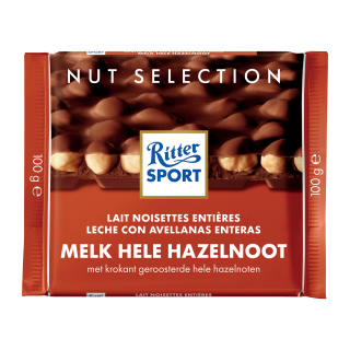 TABLETTE DE CHOCOLAT LAIT NOISETTES ENTIERES RITTER SPORT 100G/10 