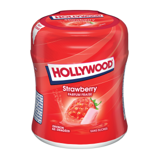 HOLLYWOOD CHEWING GUM SANS SUCRES FRAISE HOLLYWOOD BOITE PLASTIQUE 87G /6