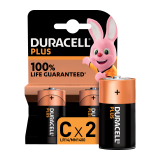 PILE DURACELL C/LR14 PLUS 100% BLISTER DE 2 /10