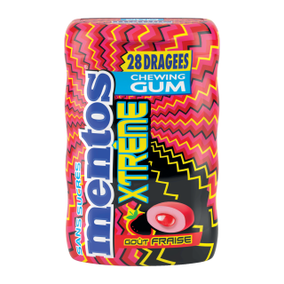 MENTOS CHEWING GUM SANS SUCRES FRAISE ACIDE MENTOS BOITE PLASTIQUE 56G /10